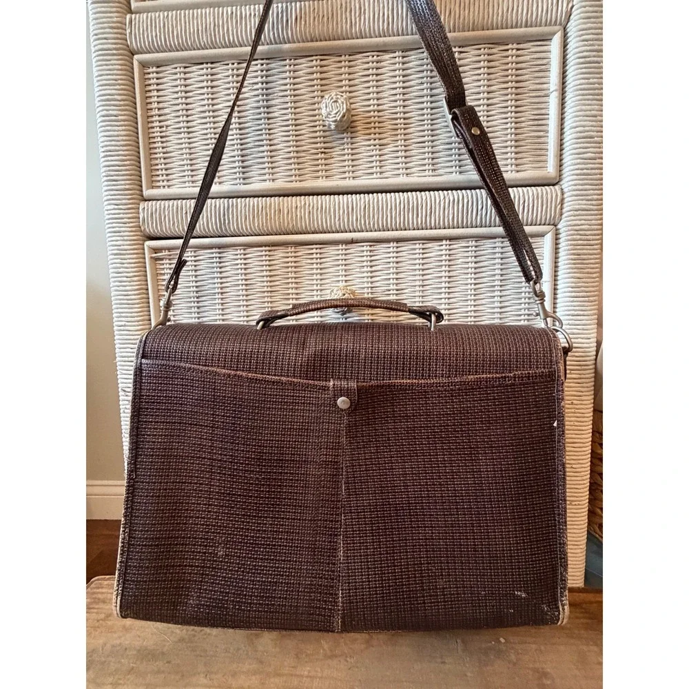 Vintage Collegiate Saddlebag Brown Textured Leather Messenger Bag Briefcase USA